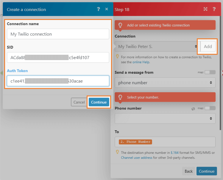 paste copied SID and Auth Token