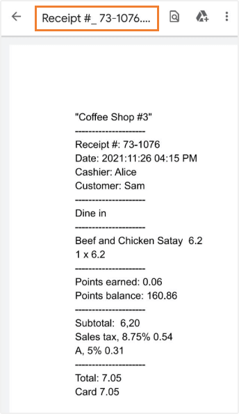 the receipt PDF file