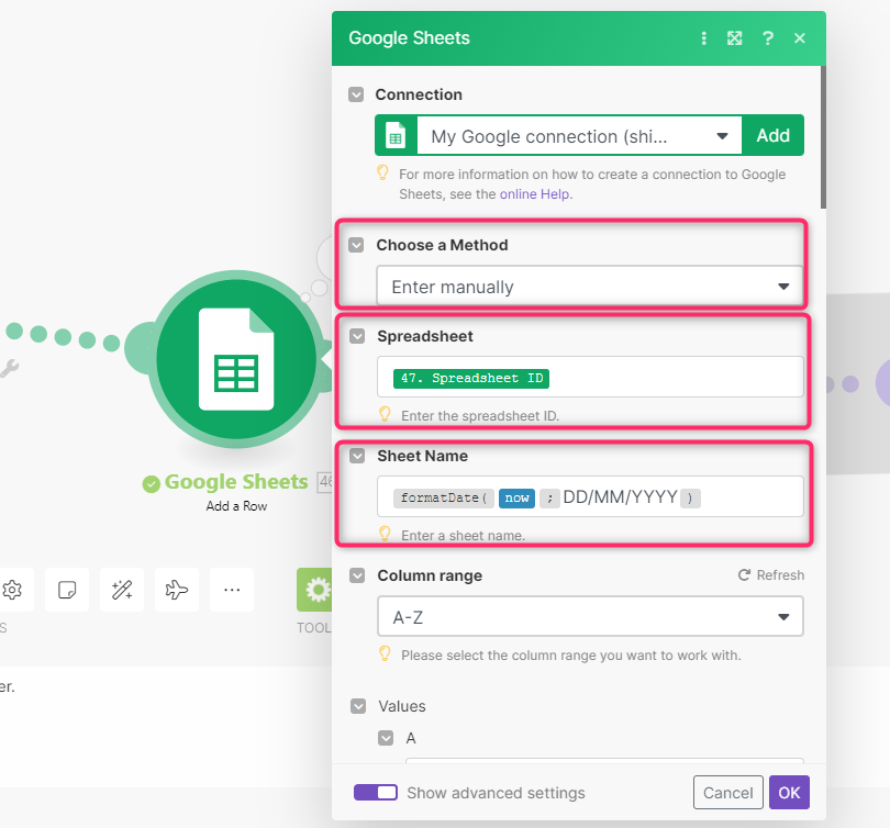 change the Choose a Method field