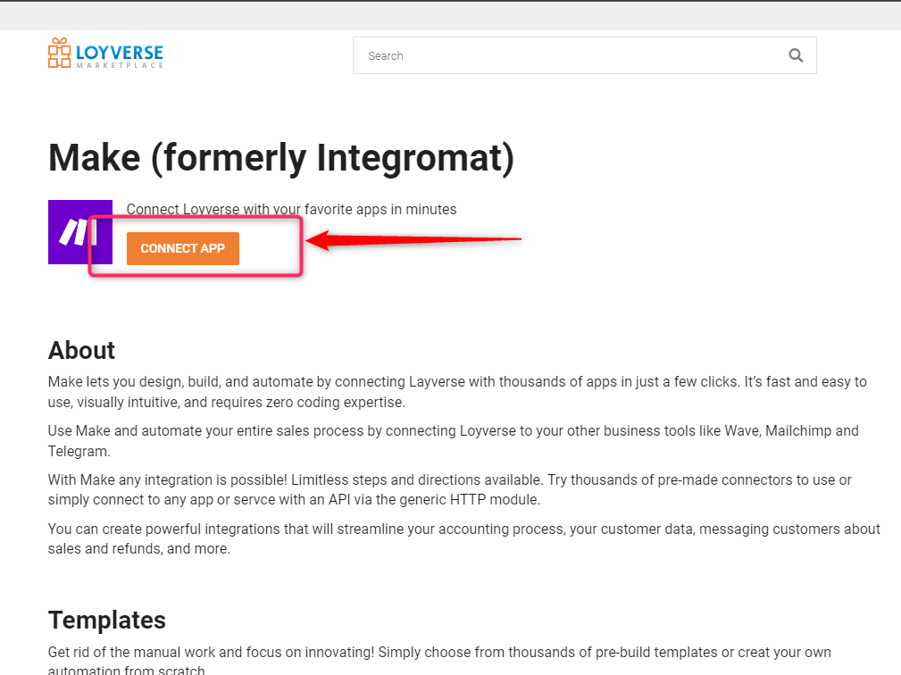 Connect App button from the Loyverse App Marketplace
