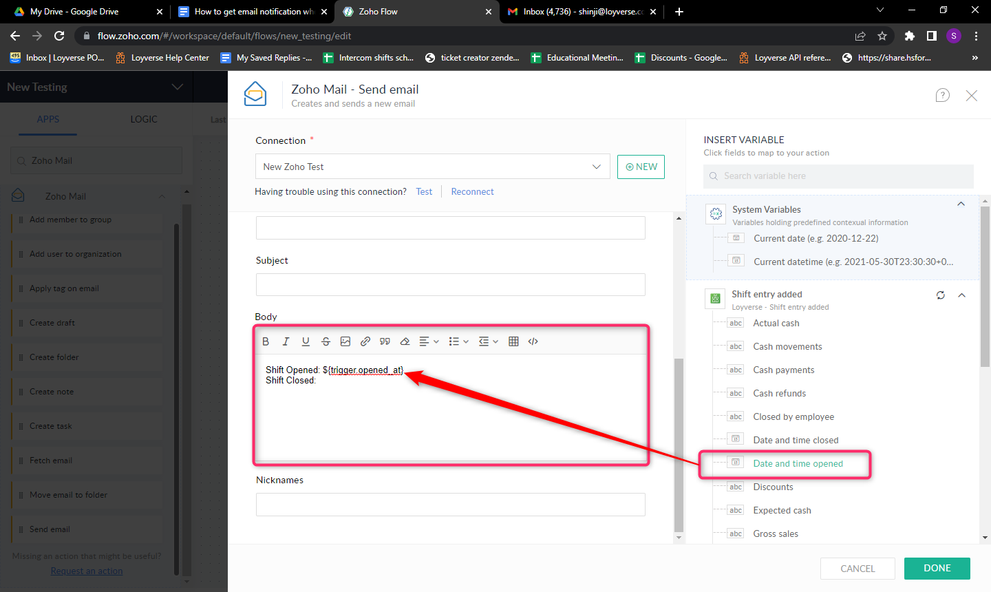 You can add information from the Loyverse shift module