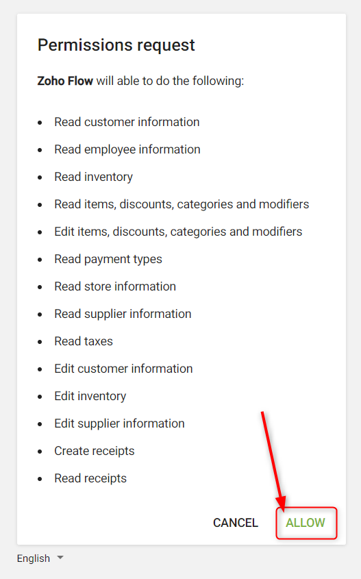 give access to Zoho Flow to your account