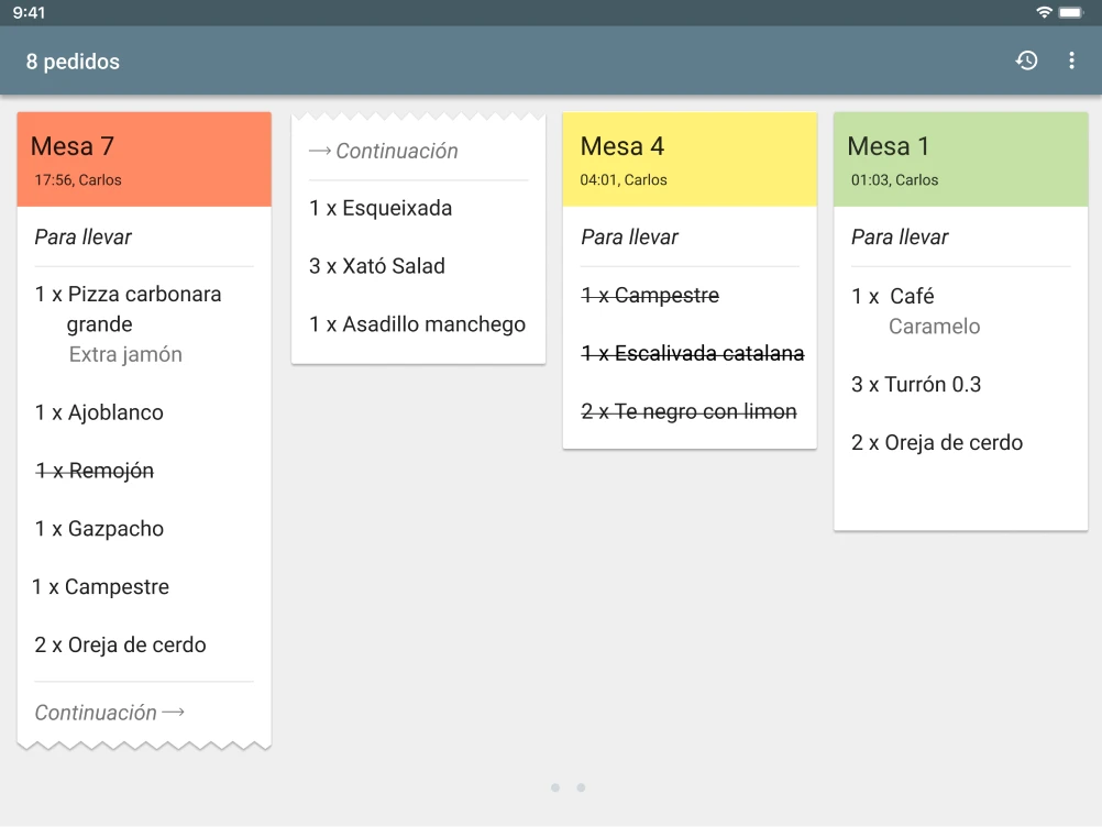 KDS Muestra toda la información