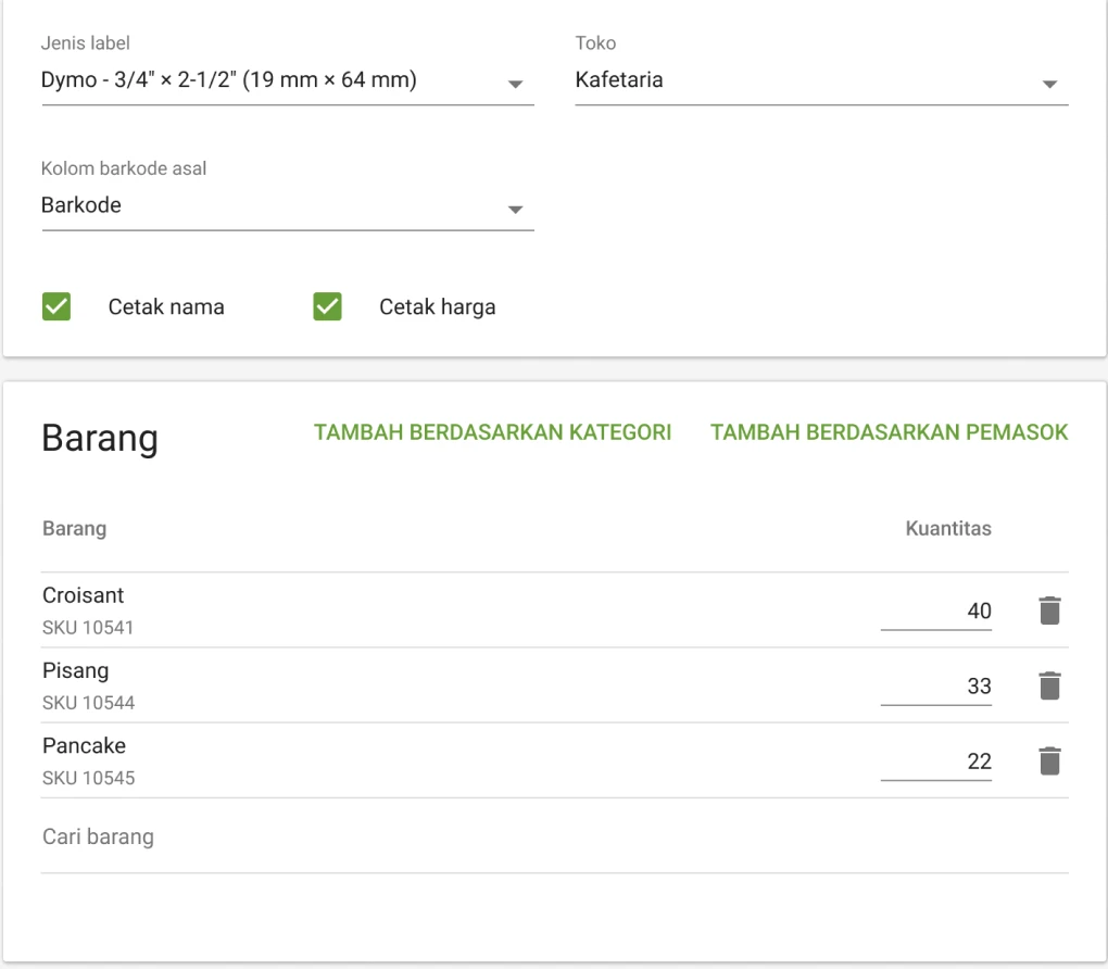 Mencetak label