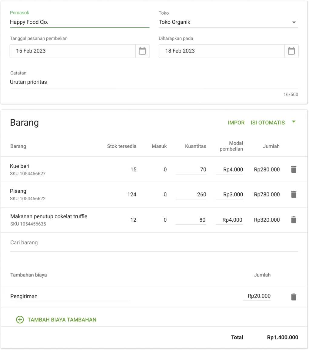 Loyverse Purchase order management