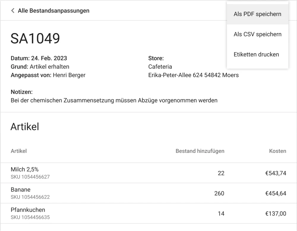 Erhöhen und verringern Sie Bestandsmengen