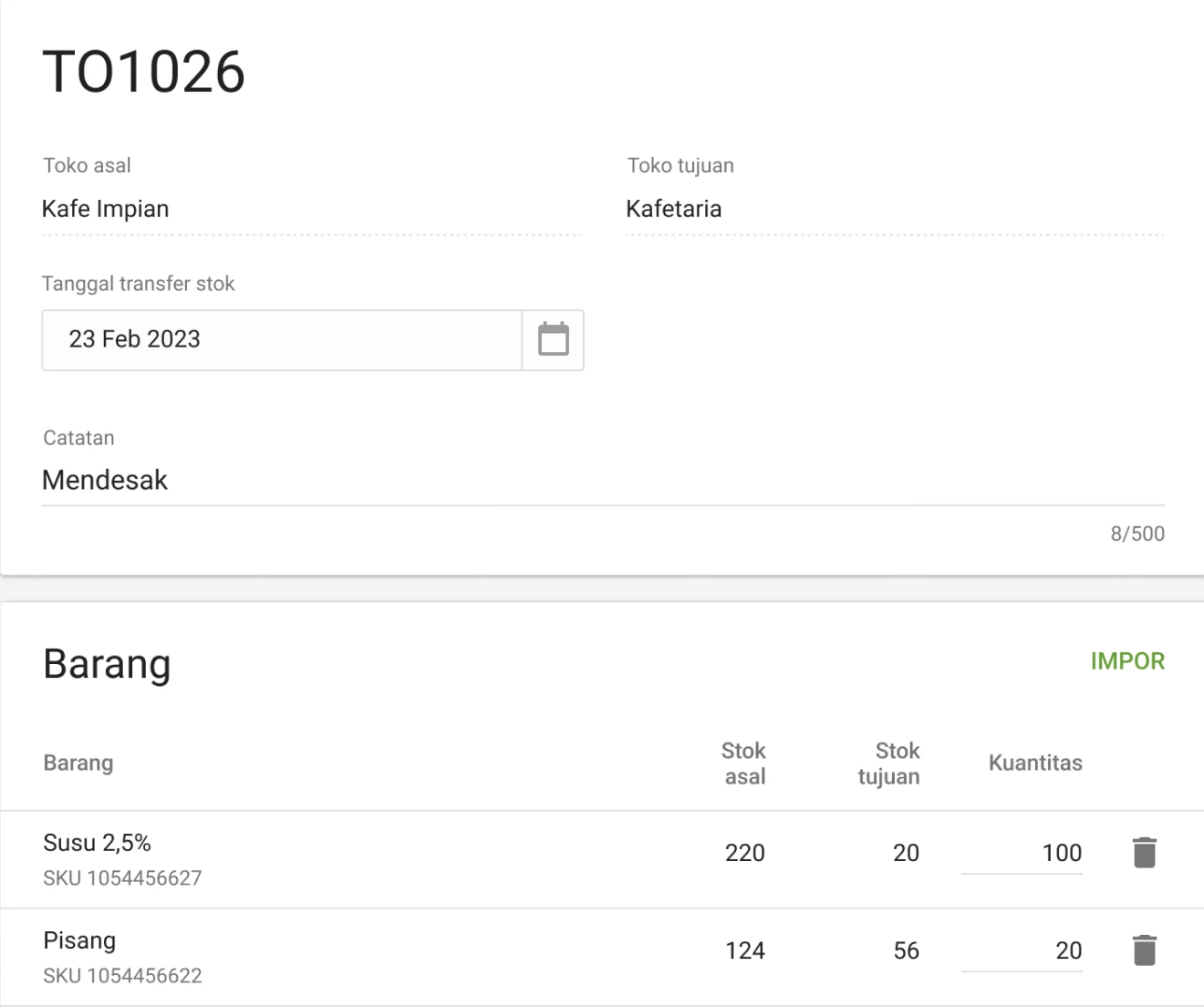 Loyverse POS Transfer orders